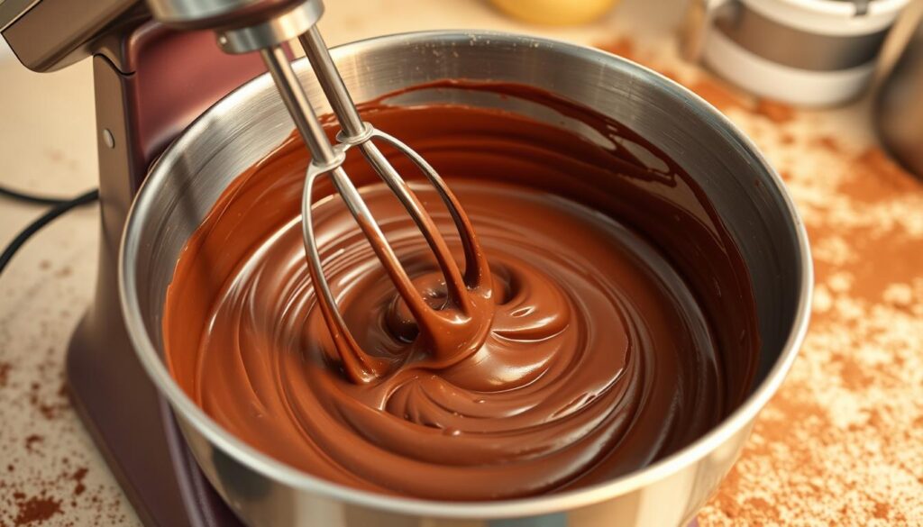 chocolate cake batter mixing